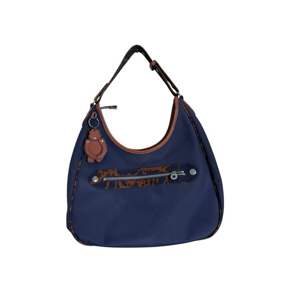 Kipling Delano Clutch Bag hobo shoulder blue with monkey - Picture 1 of 5